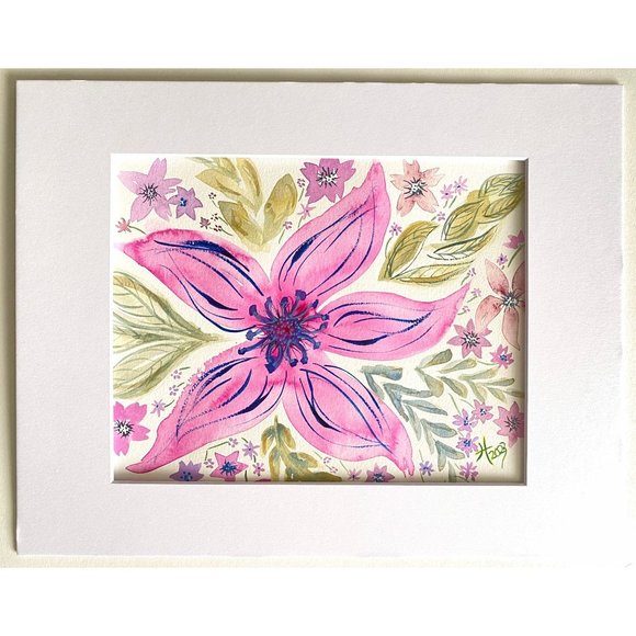 Happily Pink - Original Wall Art Handmade Watercolor Flower Artist Signed Painti - Picture 2 of 10